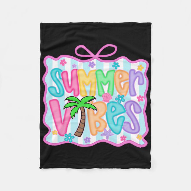 Cobertor De Velo Girly Summer Vibes Coquette Bow Beach Vacation Fam (Frente)