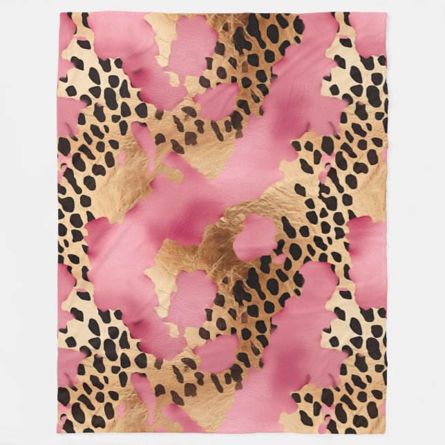 Cobertor De Velo Glam Leopardo Dourado rosa (Frente)