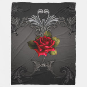 Cobertor De Velo Glamour Gótico Rosa Vermelha Ornamental Preta Glam