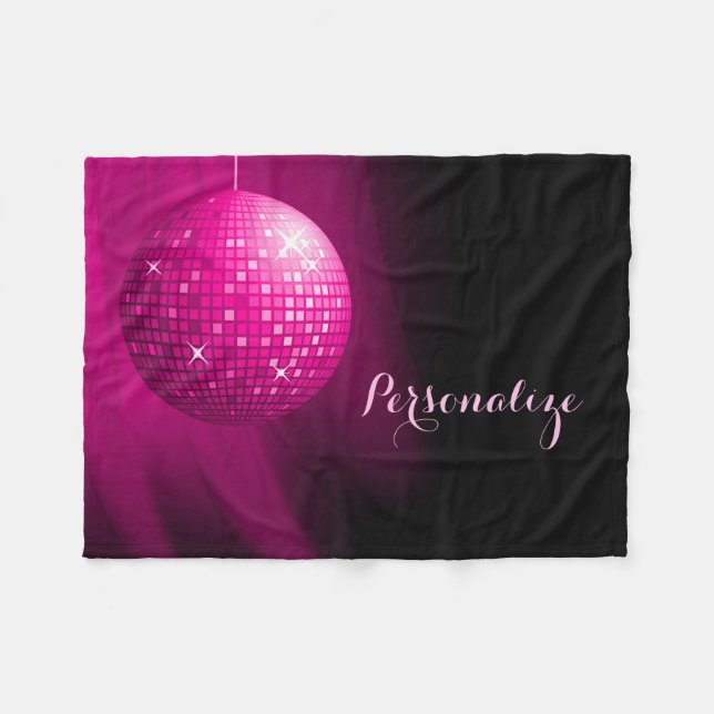 Cobertor De Velo Glamourosa Bola de Discoteca Rosa Personalizada (Frente (Horizontal))