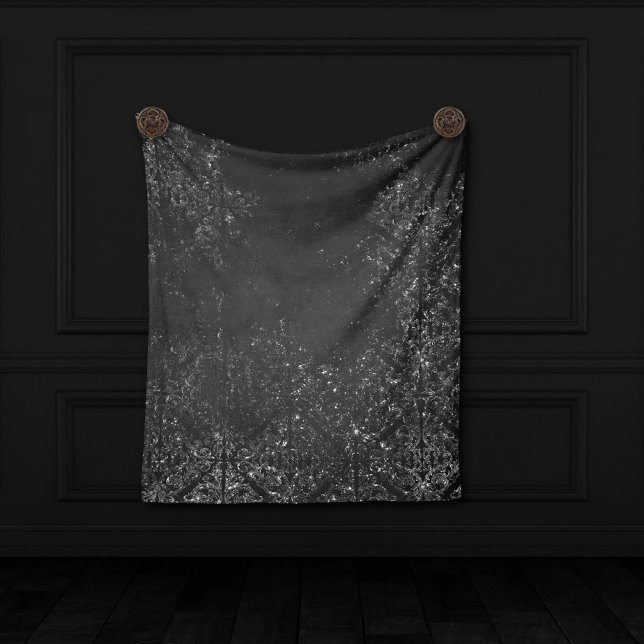 Cobertor De Velo Glimmery Onyx Grunge | Silvery Black Glam Damask (Criador carregado)