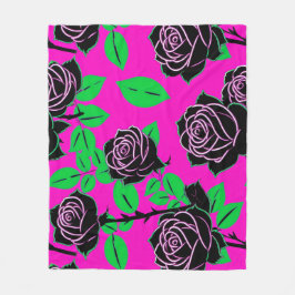 Cobertor De Velo Glossy Black Roses On A Hot Pink Background