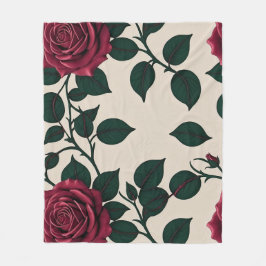Cobertor De Velo Glossy Crimson Roses With Dark Green Leaves