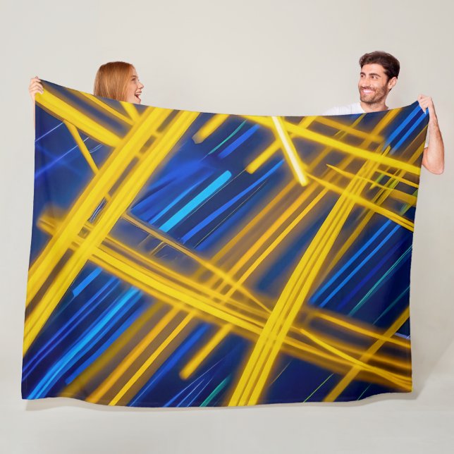 Cobertor De Velo Glowing Neon Geometric Blue Yellow Dark Abstract (In Situ)