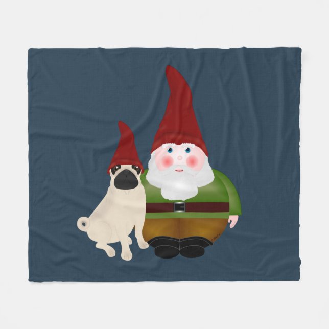 Cobertor De Velo Gnome e Pug Fleece Blanket (Frente (Horizontal))