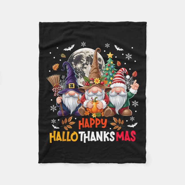 Cobertor De Velo Gnome Hallothanksmas Halloween Thanksgiving Christ (Frente)