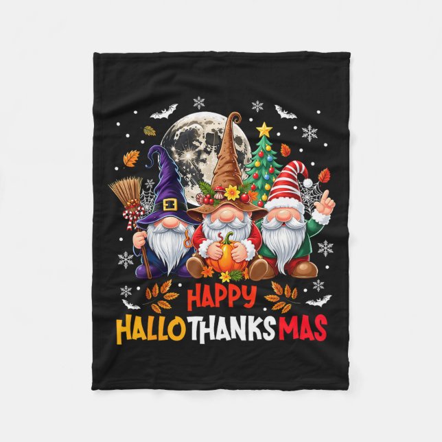 Cobertor De Velo Gnome Hallothanksmas Halloween Thanksgiving Christ (Frente)