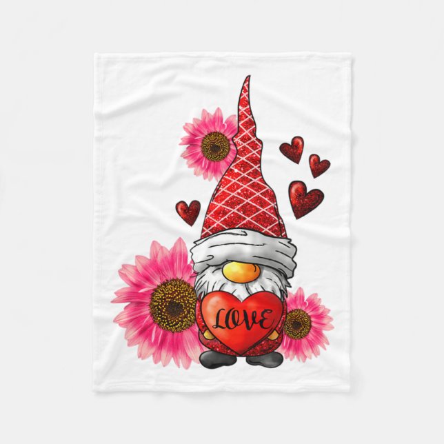 Cobertor De Velo Gnome Valentines Day Cute Gnome Heart Leopard Sunf (Frente)