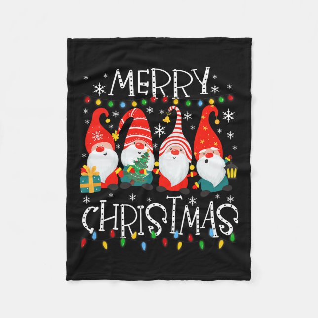 Cobertor De Velo Gnomias Feliz Família de Natal Luz Xmas Pajamas (Frente)