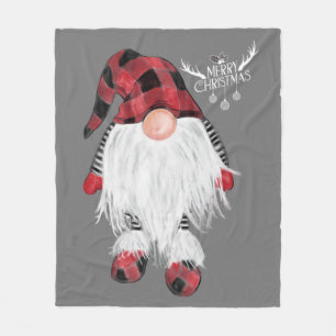 Cobertor De Velo Gnomo do Jardim Feliz Natal Xadrez de Buffalo Verm