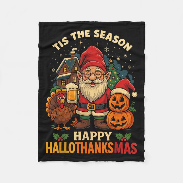 Cobertor De Velo Gnomo Happy Hallothanksmas Shirt Halloween Thankg (Frente)