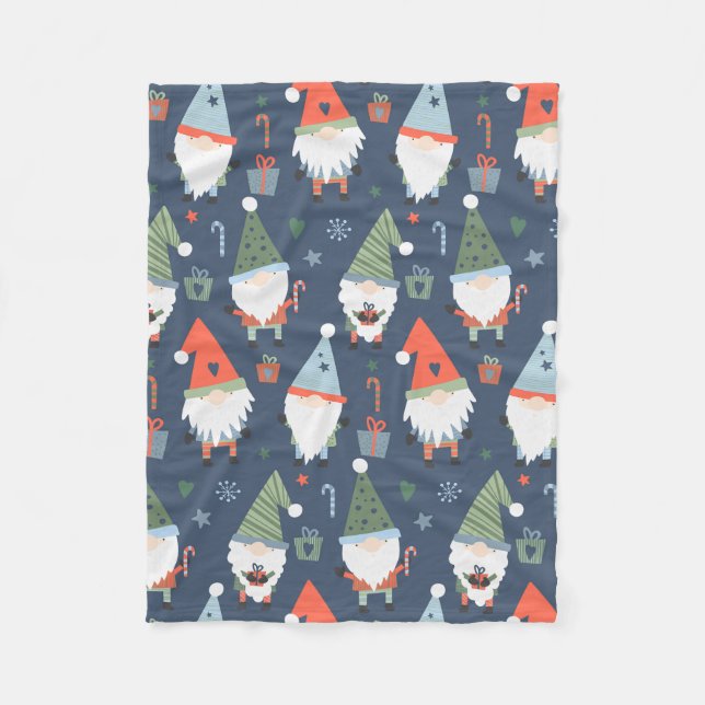 Cobertor De Velo Gnomos de Natal Árvores Azul Verde Vermelho (Frente)