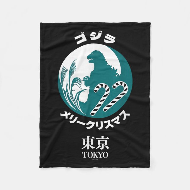 Cobertor De Velo Godzilla Merry Christmas Tokyo Illustration Retro  (Frente)