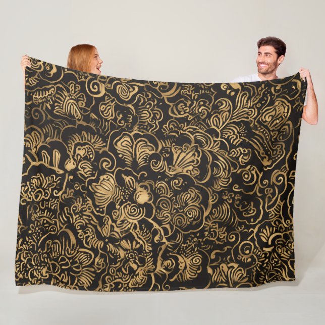 Cobertor De Velo Gold Floral Baroque Pattern on Black (In Situ)