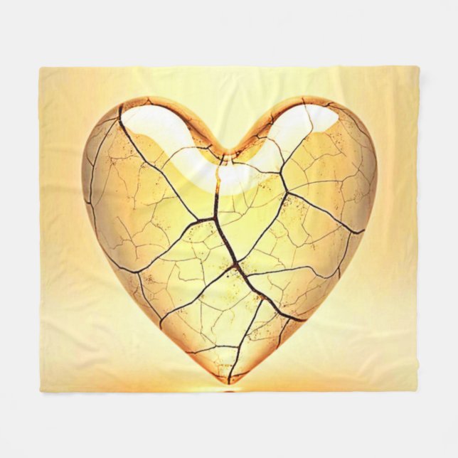 Cobertor De Velo Golden Cracked Heart Art (Frente (Horizontal))