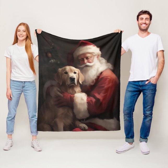 Cobertor De Velo Golden Retriever Com Claus De Natal (In Situ)