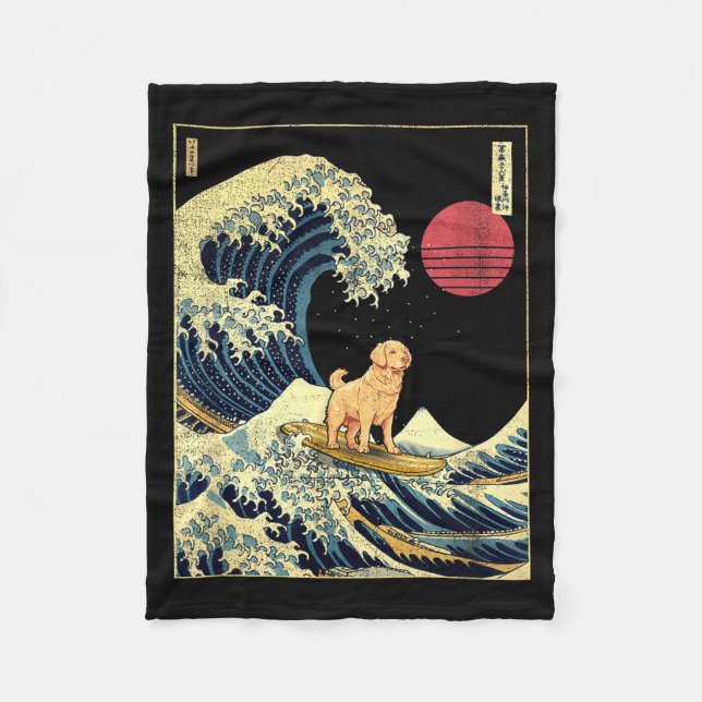 Cobertor De Velo Golden Retriever Japanese Kanagawa Wave Funny Surf (Frente)