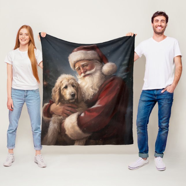 Cobertor De Velo Goldendoodle com Papai Noel Natal Festivo (In Situ)