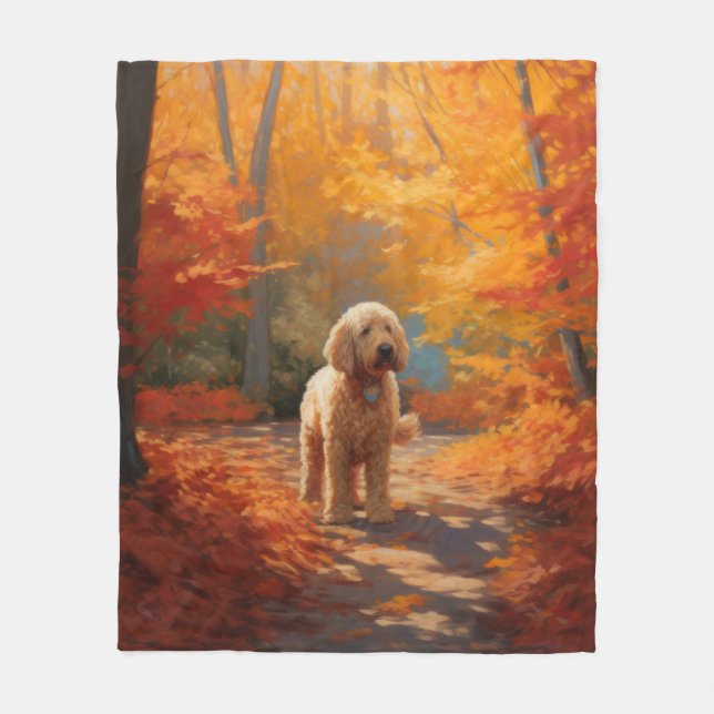 Cobertor De Velo Goldendoodle no outono deixa cair inspiração (Frente)