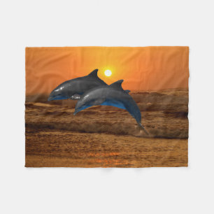 Cobertor De Velo Golfinho de Bottlenose no por do sol