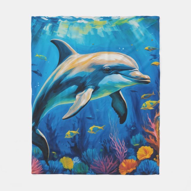 Cobertor De Velo Golfinho de Pintura de Petróleo (Frente)