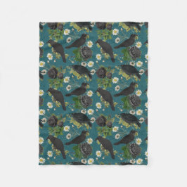 Cobertor De Velo Gótico Coroa e Rosas Pretos Padrão Teal Profundo