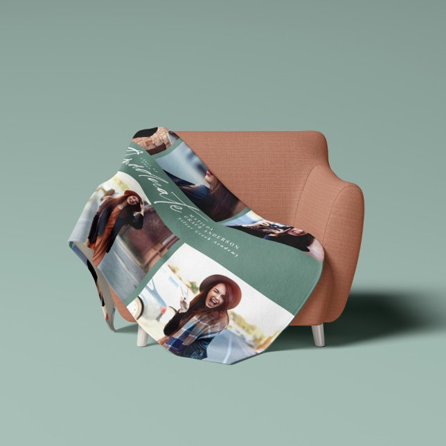 Cobertor De Velo Graduação multifoto-moderna de scripts verdes (Criador carregado)