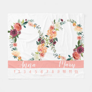 Cobertor De Velo Gráfico de crescimento de pêssego da menina gêmea