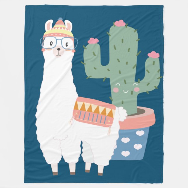 Cobertor De Velo Gráfico de Kawaii Llama e Cactus (Frente)