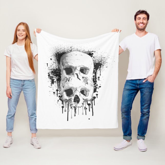 Cobertor De Velo Gráfico de respingo de tinta preta Skull Drip (In Situ)