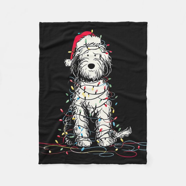 Cobertor De Velo Gráficos engraçados de Natal de Sheepadoodle Luzes (Frente)