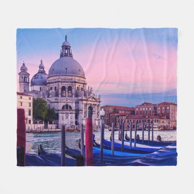 Cobertor De Velo Grande Canal com gondolas e igreja em Veneza (Frente (Horizontal))