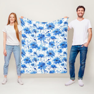 Cobertor De Velo Grande Flor Azul Tipo Centáurea em Estilo Aquarela