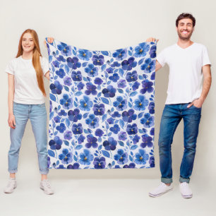Cobertor De Velo Grandes Malvas em Estilo Aquarela Roxo Azul Floral