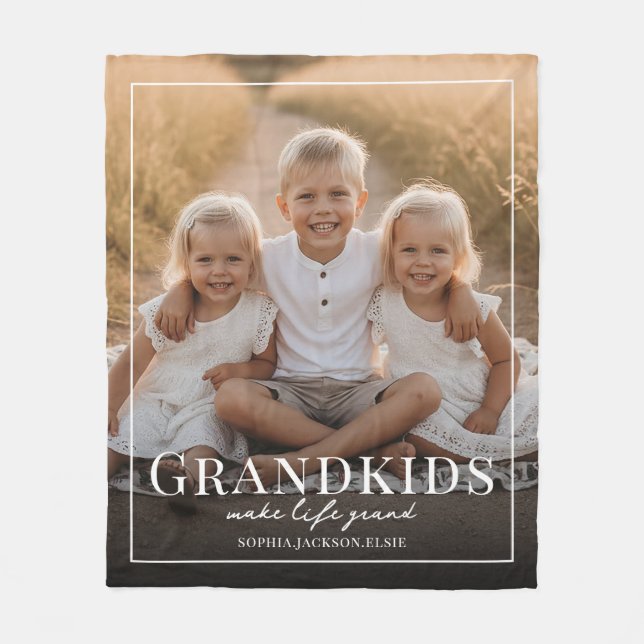 Cobertor De Velo Grandkids Make Life Grand Grandparent Gift Photo (Frente)