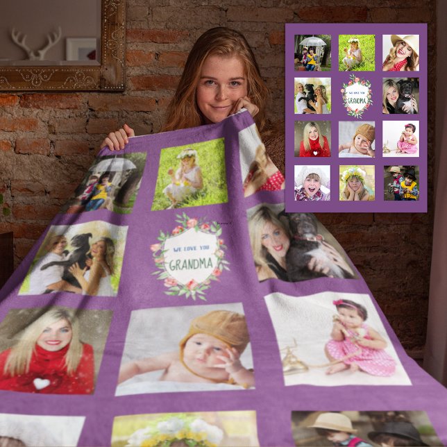 Cobertor De Velo GRANDMA Foto Collage Blanket - Avó Purple (Criador carregado)