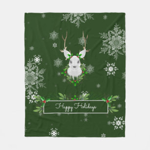 Cobertor De Velo Green Reindeer Fleece Blanket