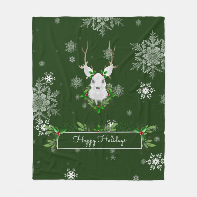 Cobertor De Velo Green Reindeer Fleece Blanket (Frente)