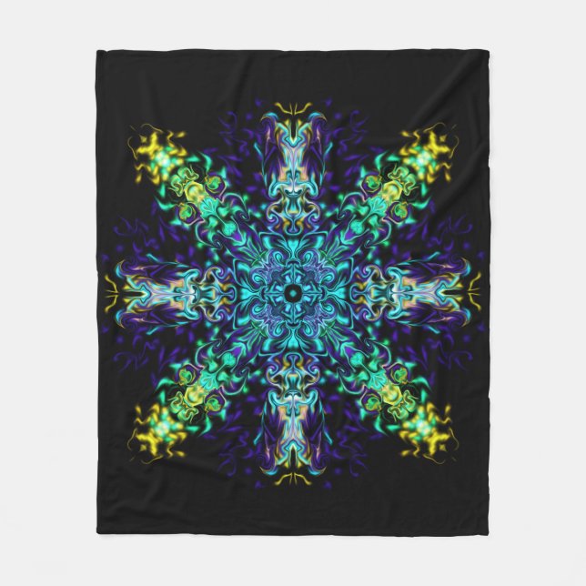 Cobertor De Velo Green Teal Psychedelic Bohemian Mandala (Frente)