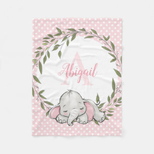 Cobertor De Velo Greenery Wreath Pink Elephant Personalized Girl