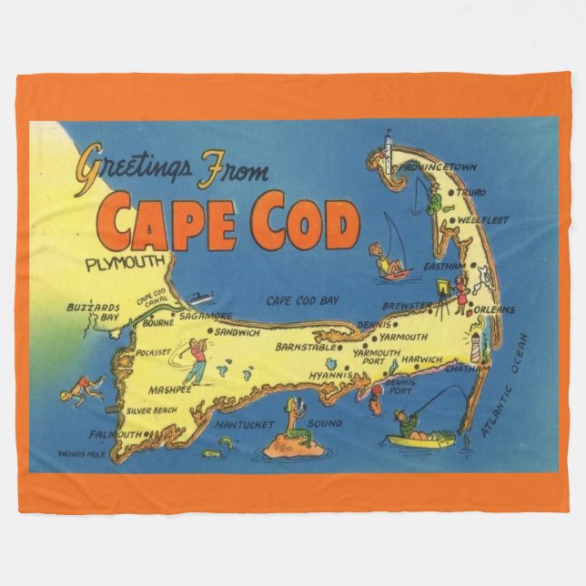 Cobertor De Velo Greetings From Cape Cod Map (Frente (Horizontal))