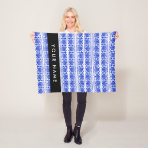 Cobertor De Velo Grego Fret Arabesque Azul, Seu Nome, Personalize