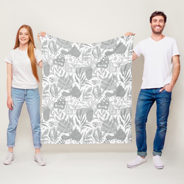 Cobertor De Velo Grey Botanical Seamless Pattern (In Situ)