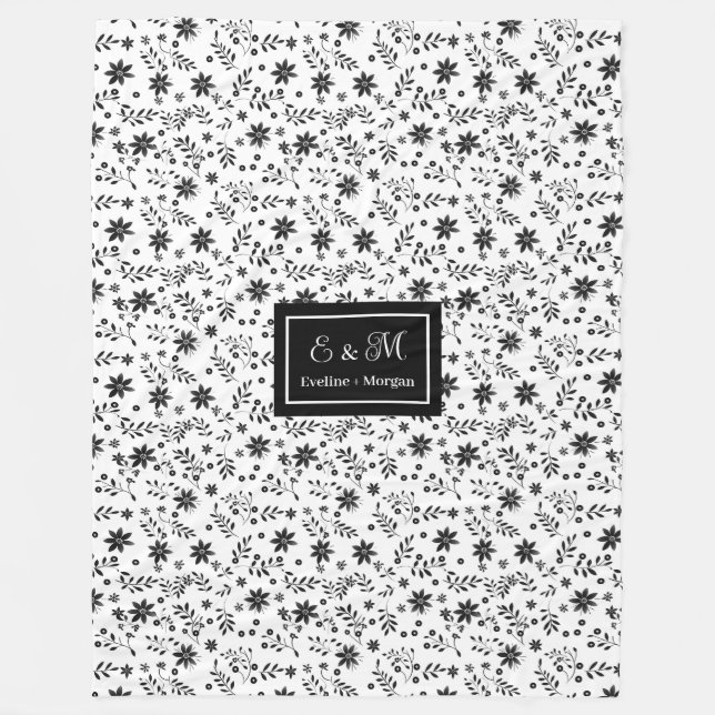 Cobertor De Velo Grey Hues Floral Blanket Modern Custom Name Style (Frente)