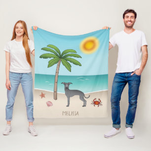 Cobertor De Velo Greyhound Italiano Azul Na Praia Tropical De Verão
