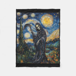 Cobertor De Velo Grim Reaper Skeleton - Van Gogh Style - Starry Nig