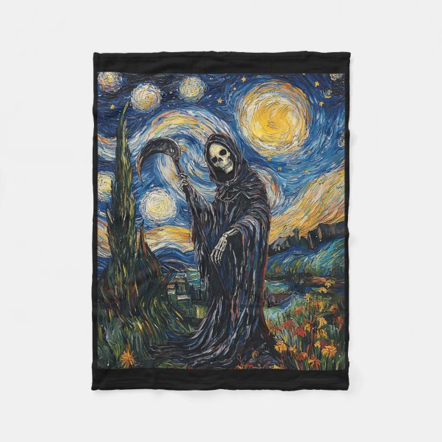 Cobertor De Velo Grim Reaper Skeleton - Van Gogh Style - Starry Nig (Frente)