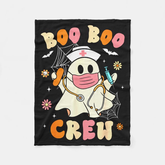 Cobertor De Velo Groovy Boo Boo Crew Nurse Halloween Cute Ghost Wom (Frente)