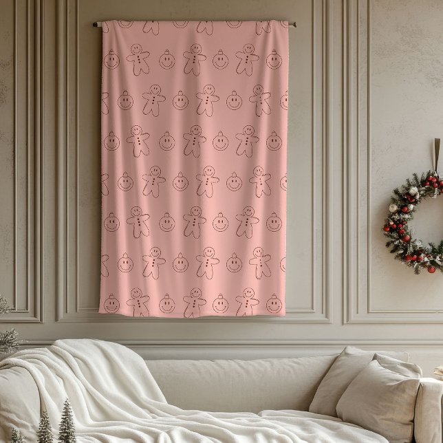 Cobertor De Velo Groovy Christmas Retro Pastel Pink Burgundy 70th (Groovy Christmas Retro Pastel Pink Burgundy 70th Fleece Blanket)
