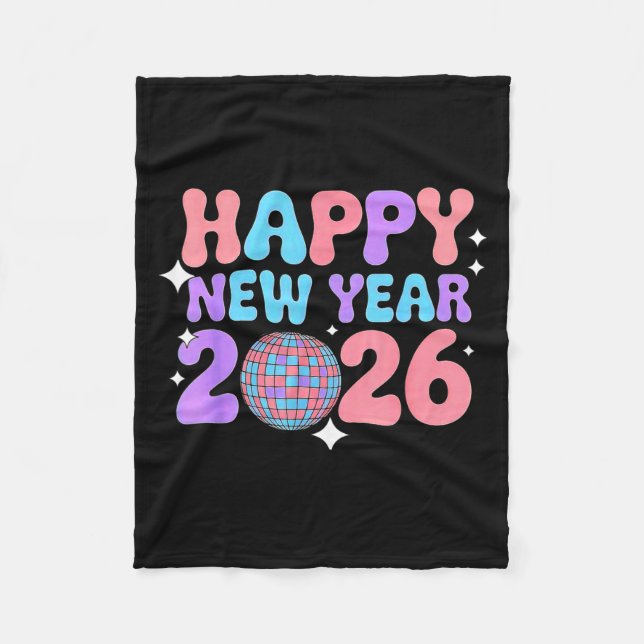 Cobertor De Velo Groovy Cute Happy New Year 2026 Disco Ball  (Frente)